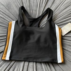 Athletic crop top - medium Black with Caramel and white stripe on side